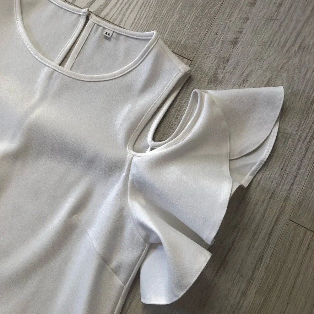 SheIn White Ruffle Cold Shoulder Mini Dress - Picture 12 of 16